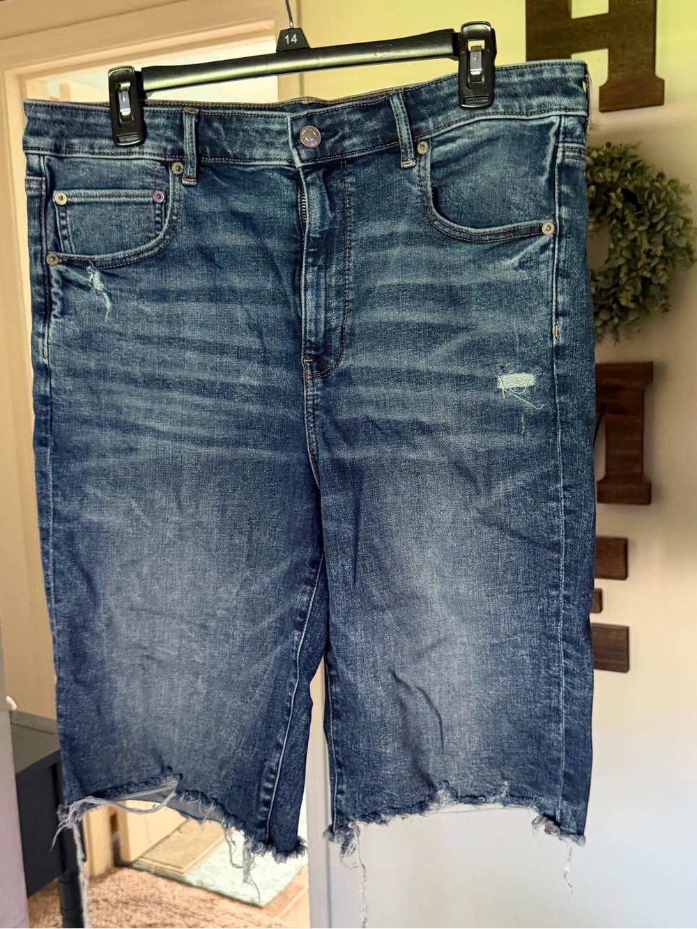 American Eagle Distressed Super High-rise Biker Jean Shorts